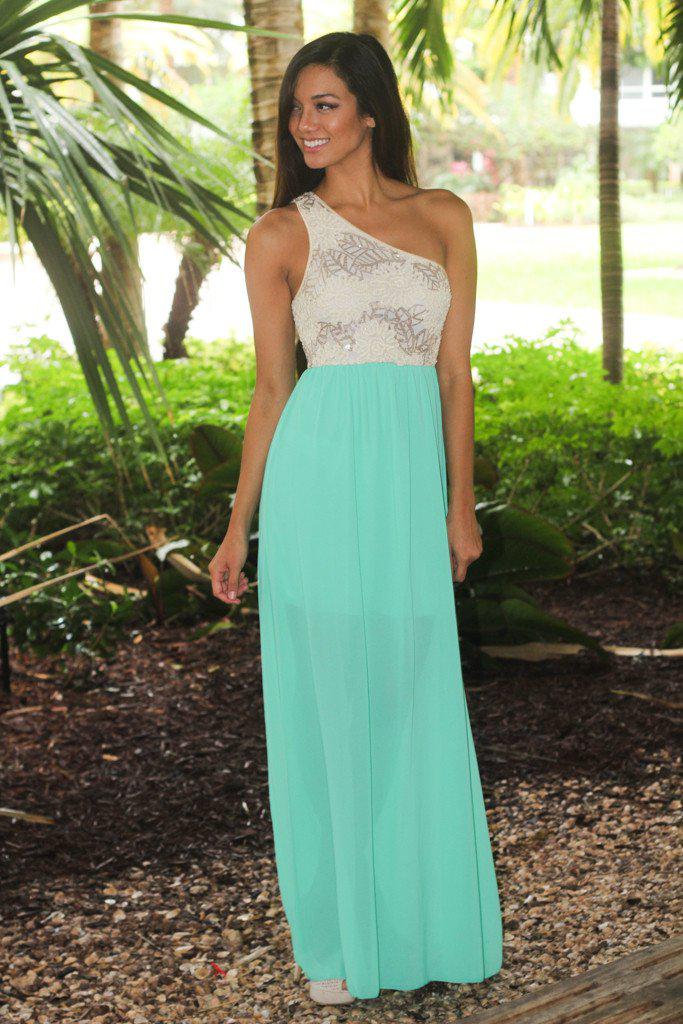slim fit dress slacks Imagine This One Shoulder Maxi Dress main image 1