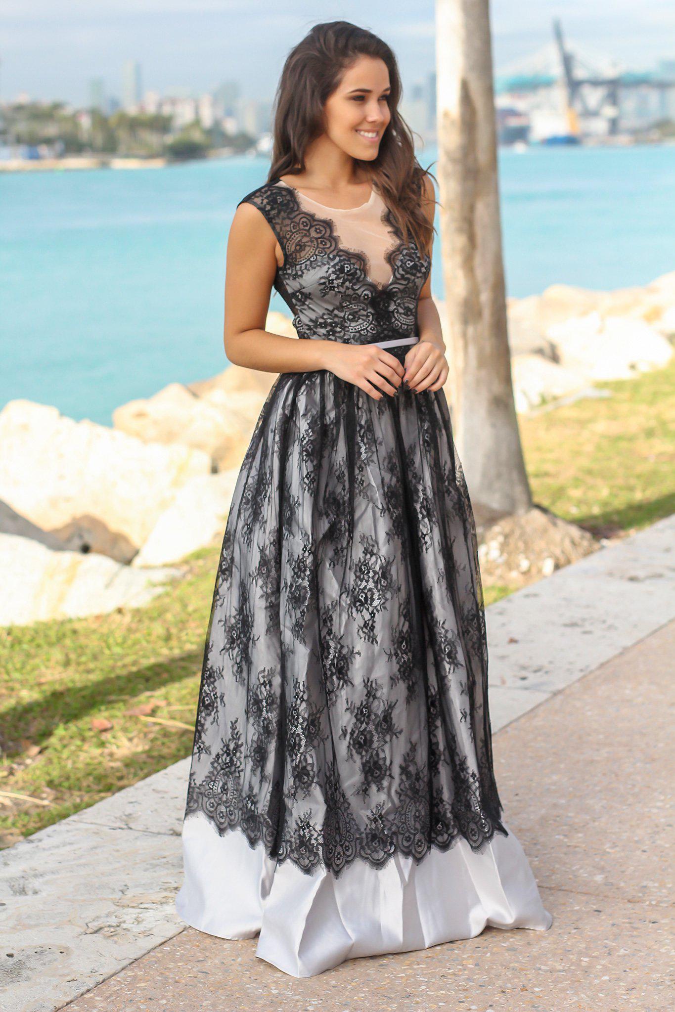 Gray and Black Lace Maxi Dress | Maxi Dresses Saved by the Dress Gray and Black Lace Maxi Dress | Maxi Dresses Saved by the Dress