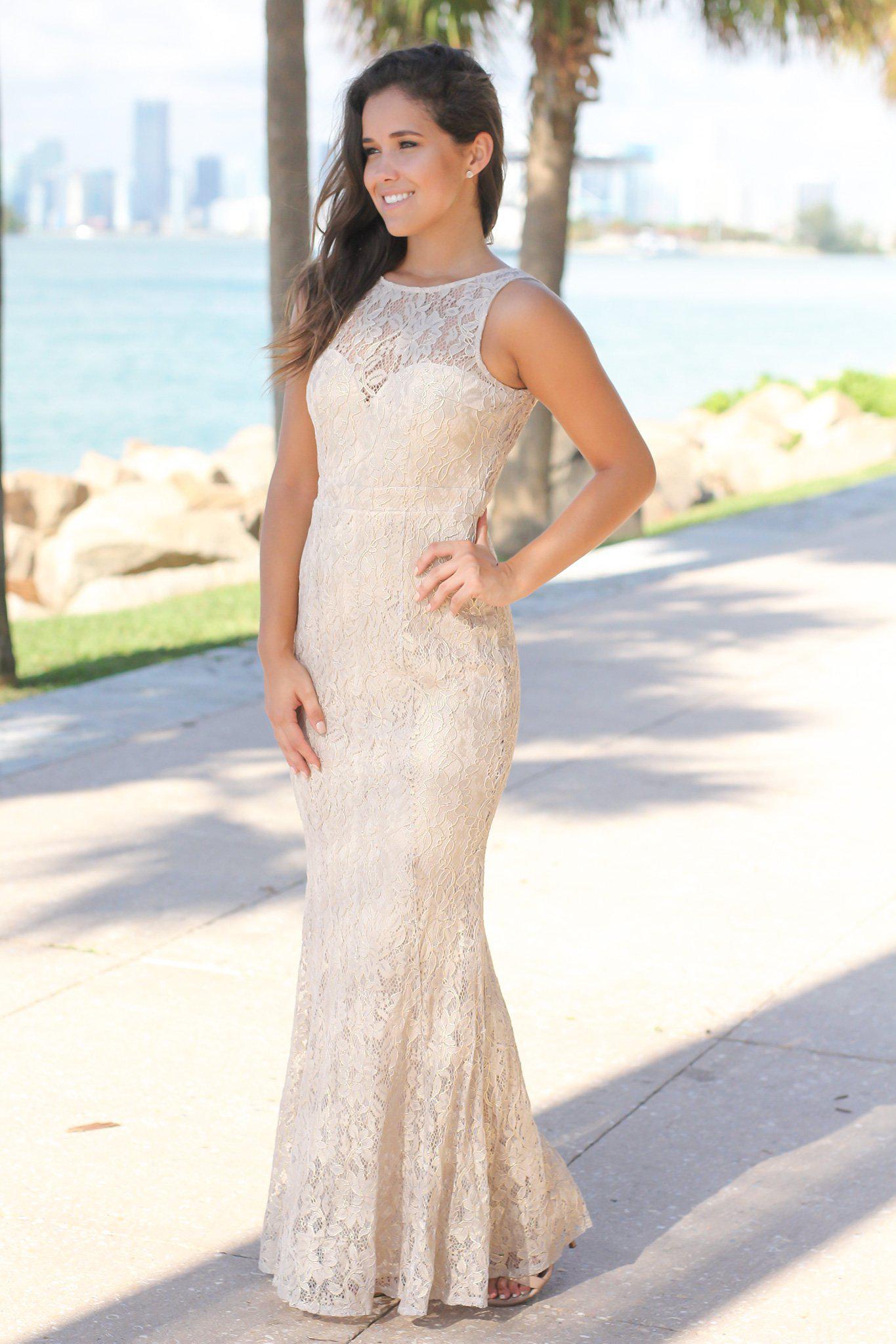 Gray and Gold Lace Maxi Dress with Open Back | Beautiful Dresses Saved by the Dress Gray and Gold Lace Maxi Dress with Open Back | Beautiful Dresses Saved by the Dress