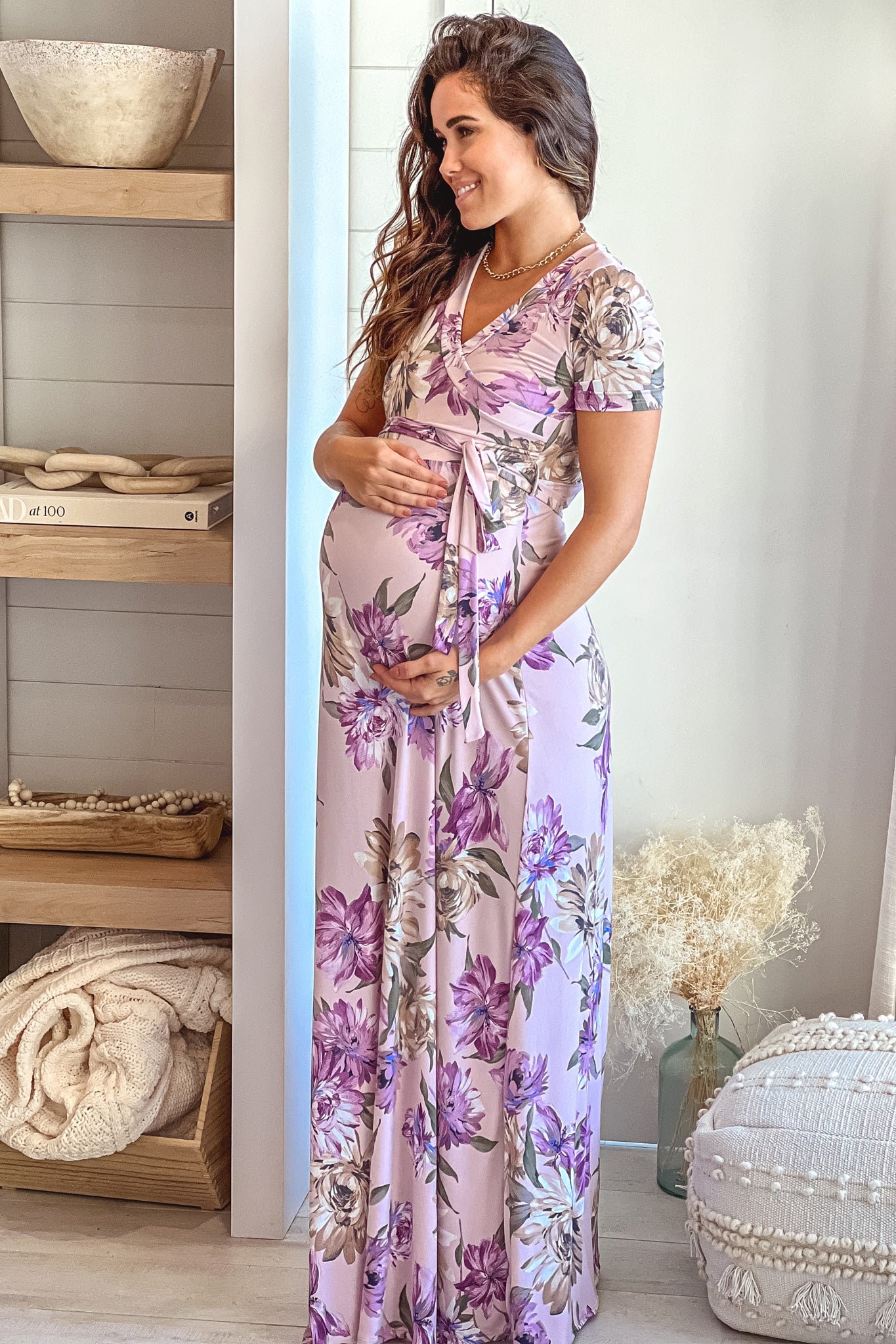 Lavender Floral Maternity Maxi Dress with Self Tie | Saved By The Dress Saved by the Dress Lavender Floral Maternity Maxi Dress with Self Tie | Saved By The Dress Saved by the Dress