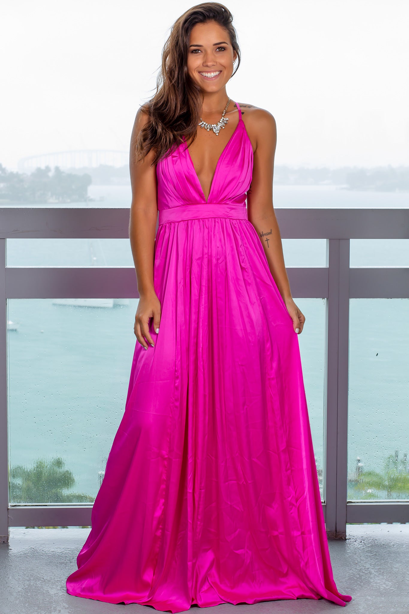 Magenta Satin Dress