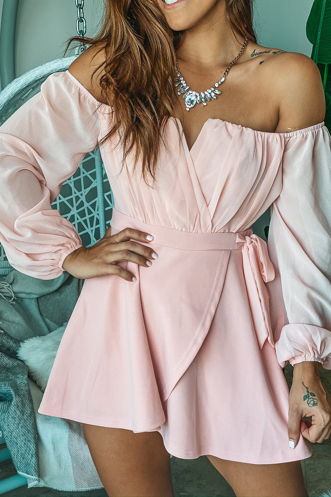 Mauve Off Shoulder Short Dress with Long Sleeves | Short Dresses Saved by the Dress Mauve Off Shoulder Short Dress with Long Sleeves | Short Dresses Saved by the Dress
