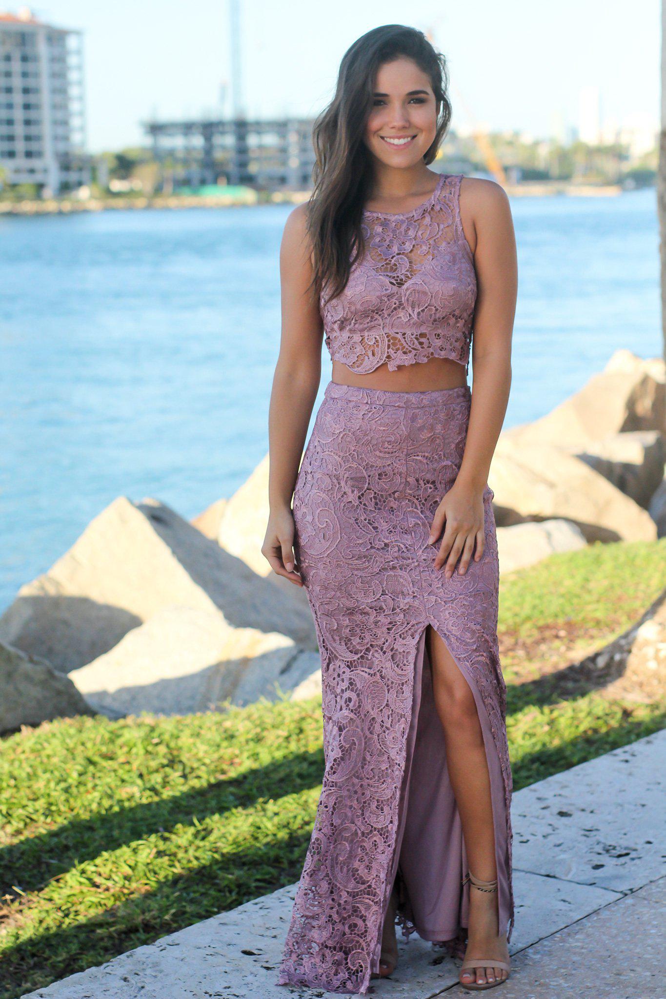 Mauve Crochet Two Piece Set | Formal Dresses Saved by the Dress Mauve Crochet Two Piece Set | Formal Dresses Saved by the Dress