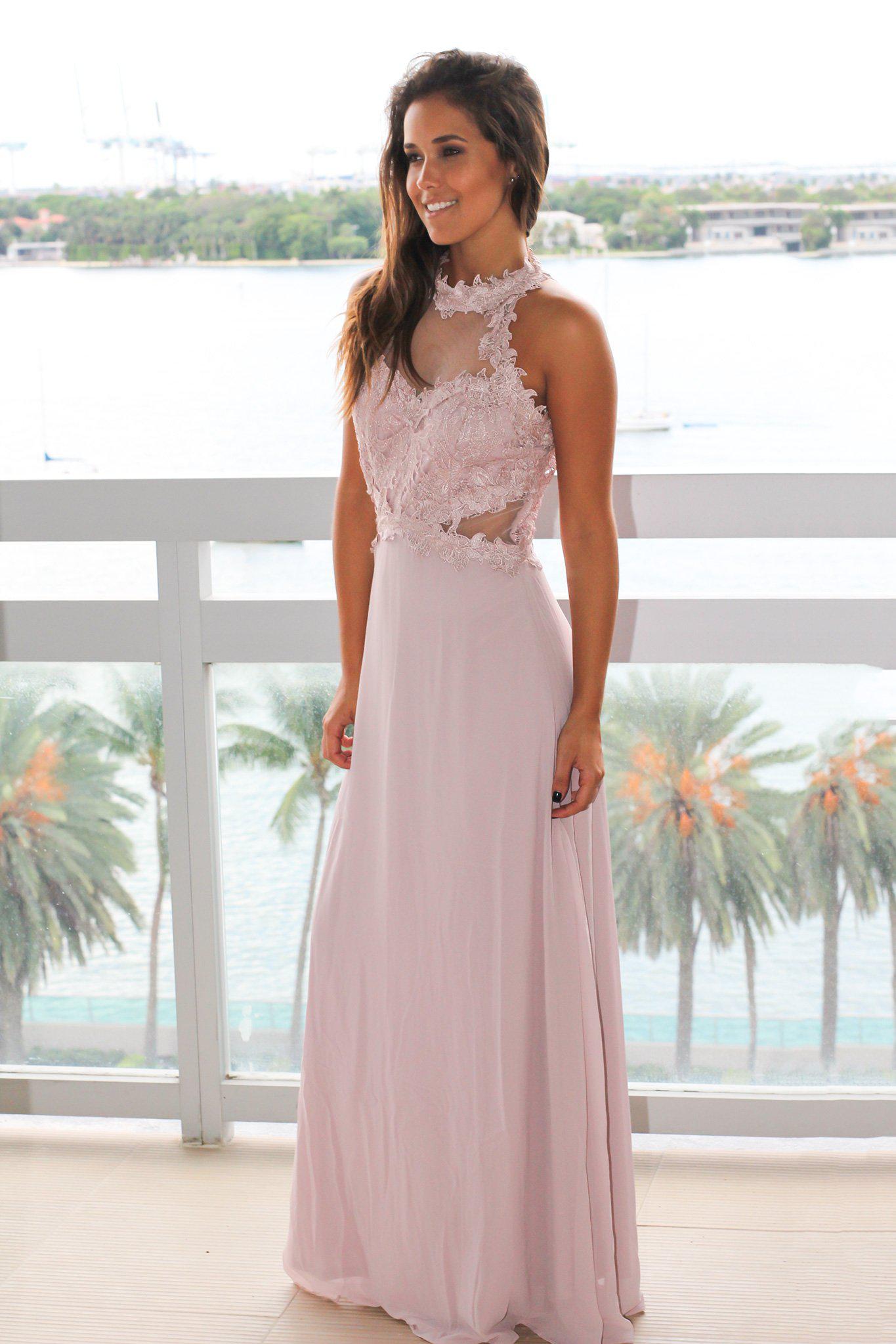 Mauve Lace Top Halter Neck Maxi Dress Formal Dresses – Saved by the Dress