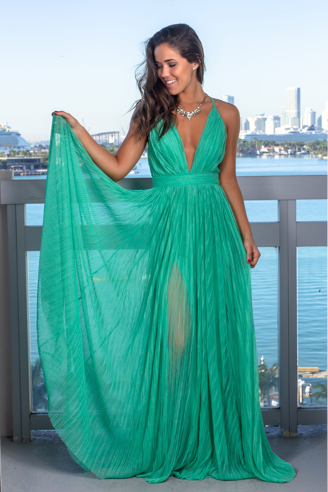 Long Green Maxi Dress | Plunging Neckline Maxi Dress Saved by the Dress Long Green Maxi Dress | Plunging Neckline Maxi Dress Saved by the Dress