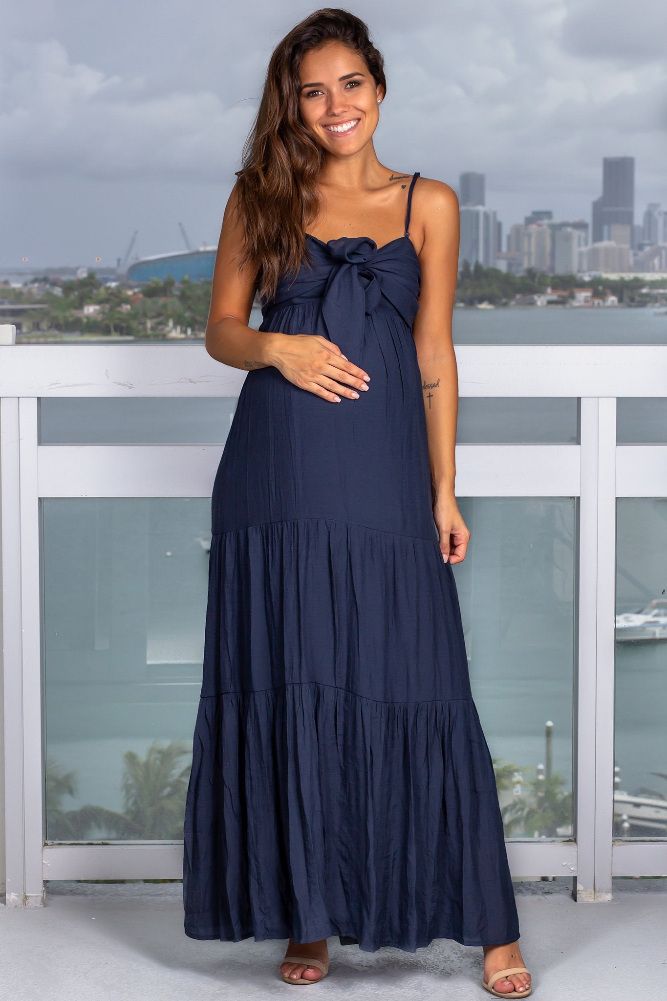 Midnight Navy Maxi Dress with Tie Front | Saved By The Dress – Saved by the Dress