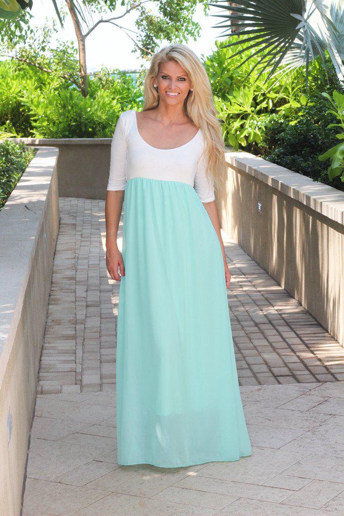 light blue and white maxi dress Mint And White Maxi Dress