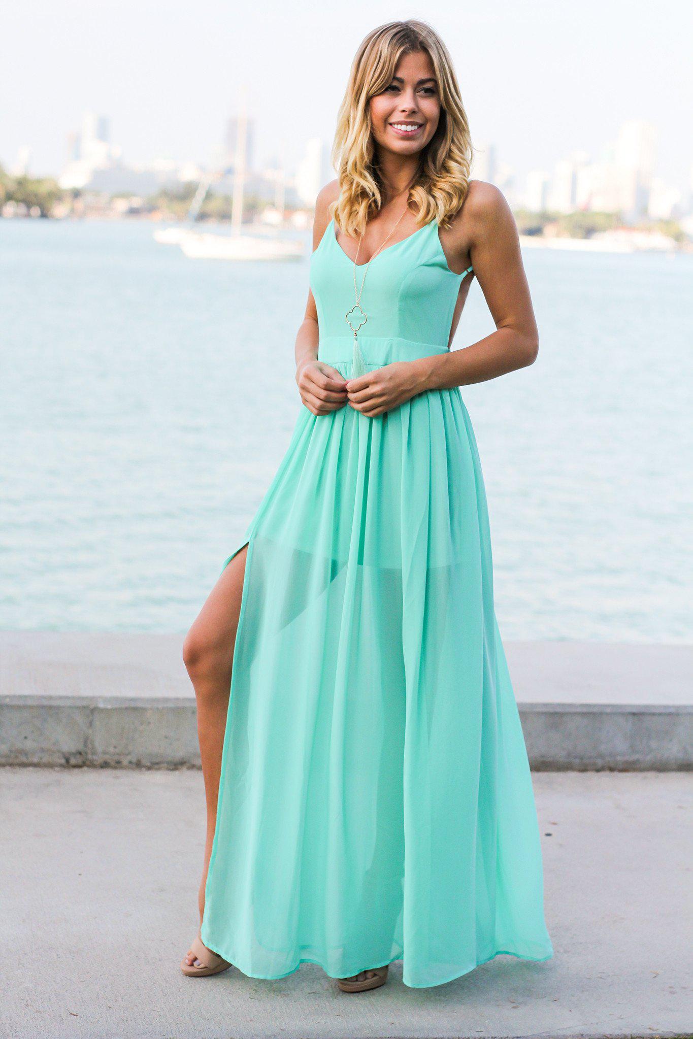 Mint Maxi Dress with Open Back and Side Slit | Maxi Dresses Saved by the Dress Mint Maxi Dress with Open Back and Side Slit | Maxi Dresses Saved by the Dress