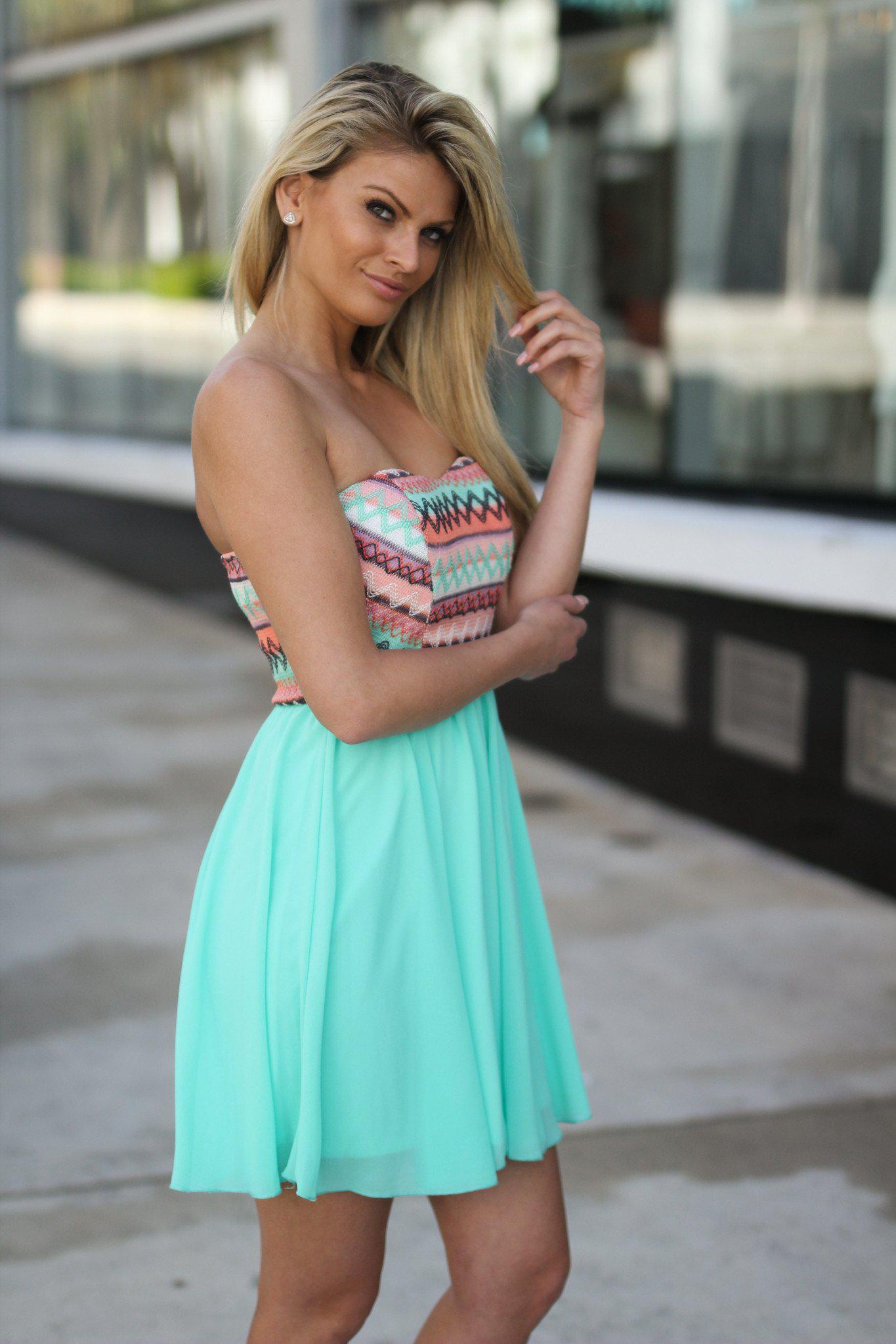 mint green and peach dress Mint and Peach Short Dress