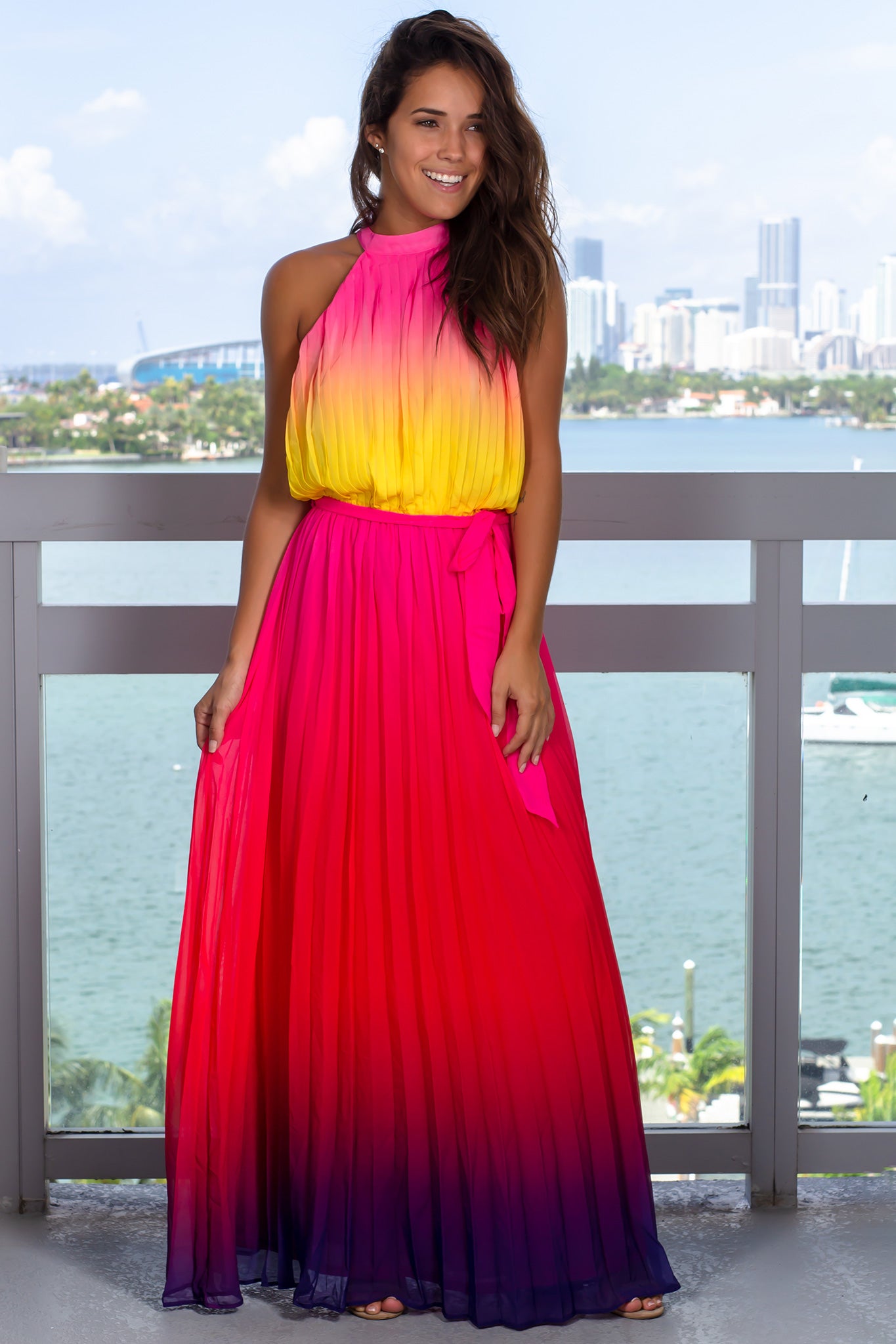 Multi Colored Pleated Halter Neck Maxi Dress Maxi Dresses Saved By The Dress 9209