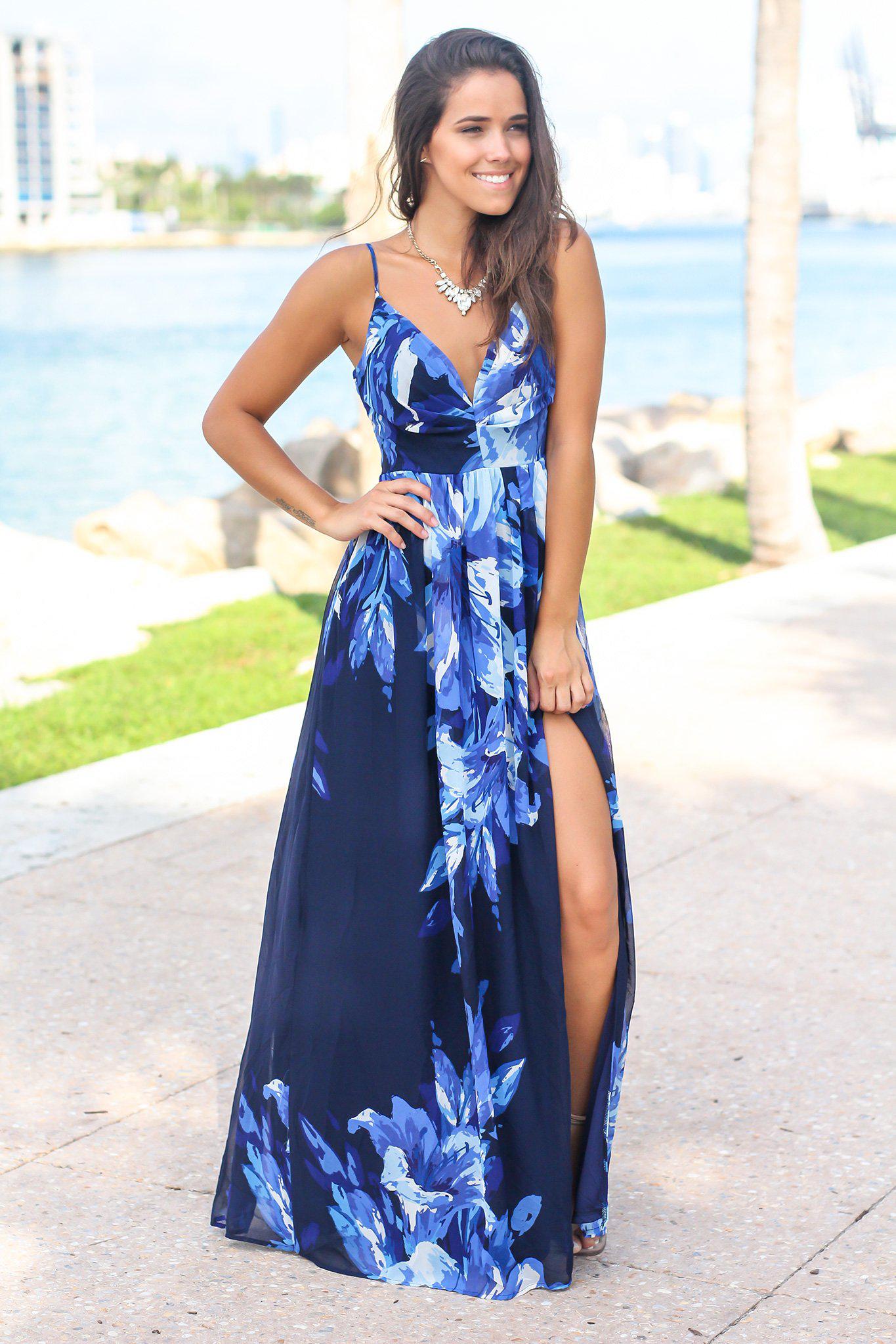 Multi Blue Maxi Dress with Side Slit | Maxi Dresses Saved by the Dress Multi Blue Maxi Dress with Side Slit | Maxi Dresses Saved by the Dress