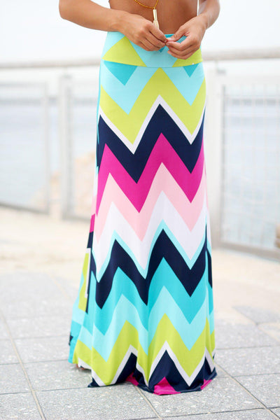 Multi Color Chevron Maxi Skirt