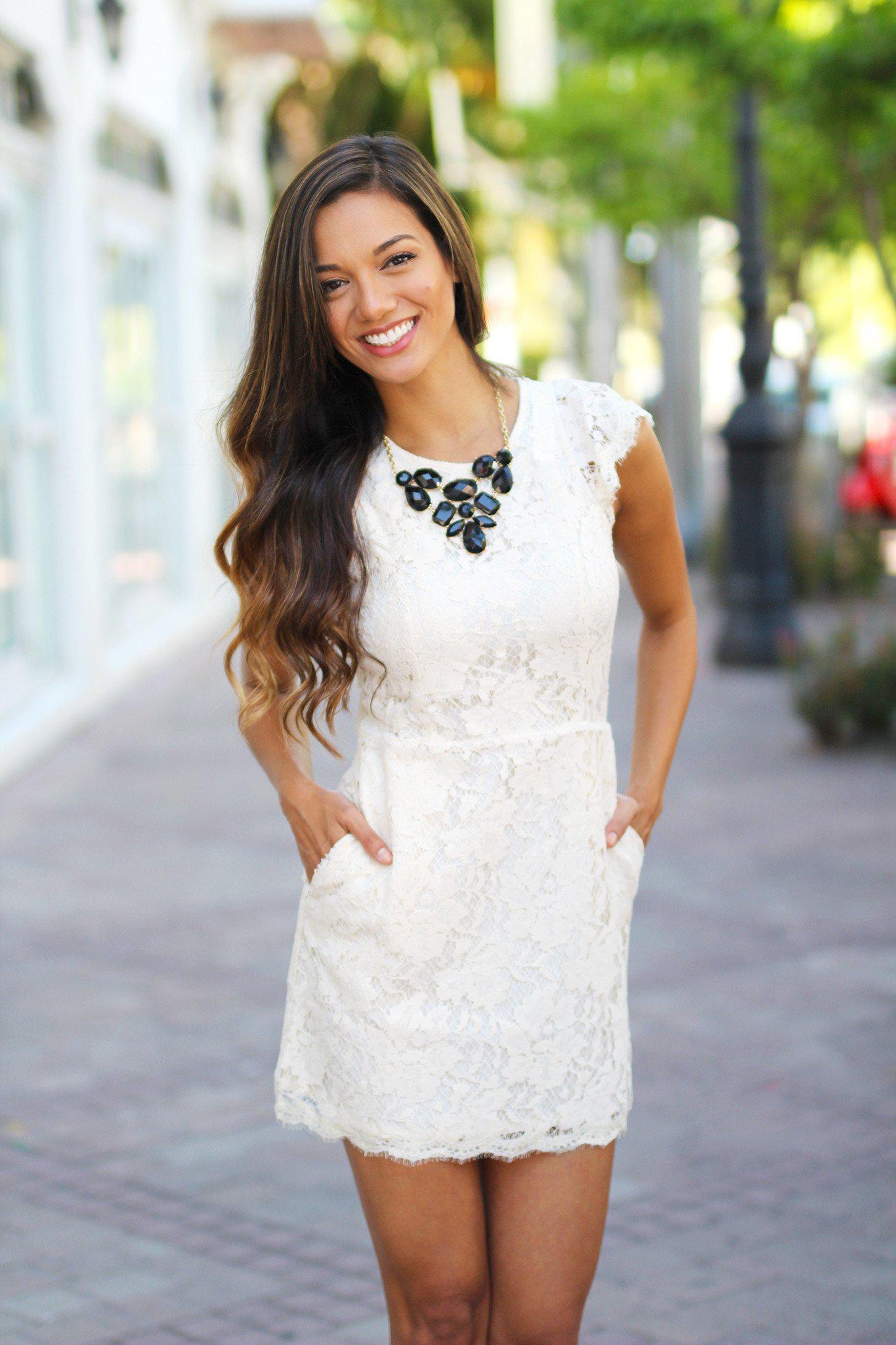 Natural Lace Dress with Open Back