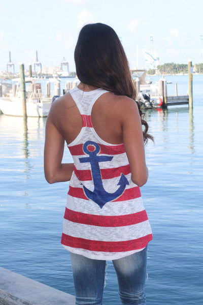 Navy And Red Anchor Tank Top