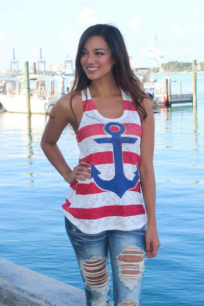 Navy And Red Anchor Tank Top