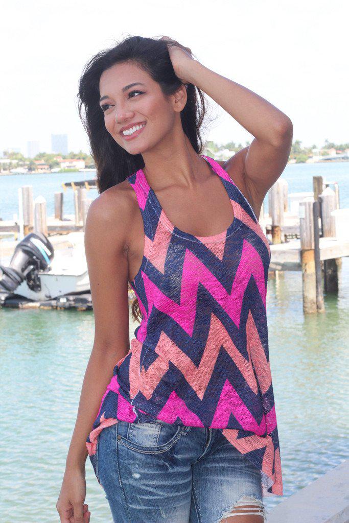 Navy and Hot Pink Chevron Tank Top