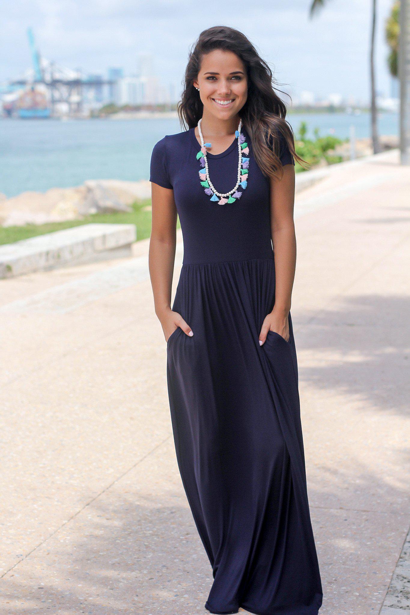 Navy Short Sleeve Maxi Dress with Pockets | Maxi Dresses Saved by the Dress Navy Short Sleeve Maxi Dress with Pockets | Maxi Dresses Saved by the Dress