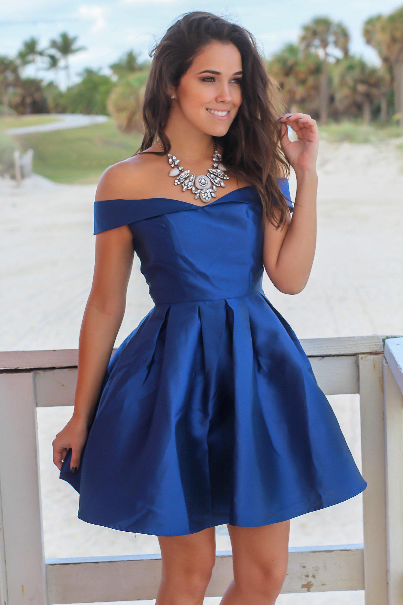 Navy Off Shoulder Short Dress | Short Dresses Saved by the Dress Navy Off Shoulder Short Dress | Short Dresses Saved by the Dress
