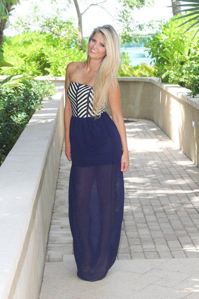 Navy Maxi Dress With Striped Top