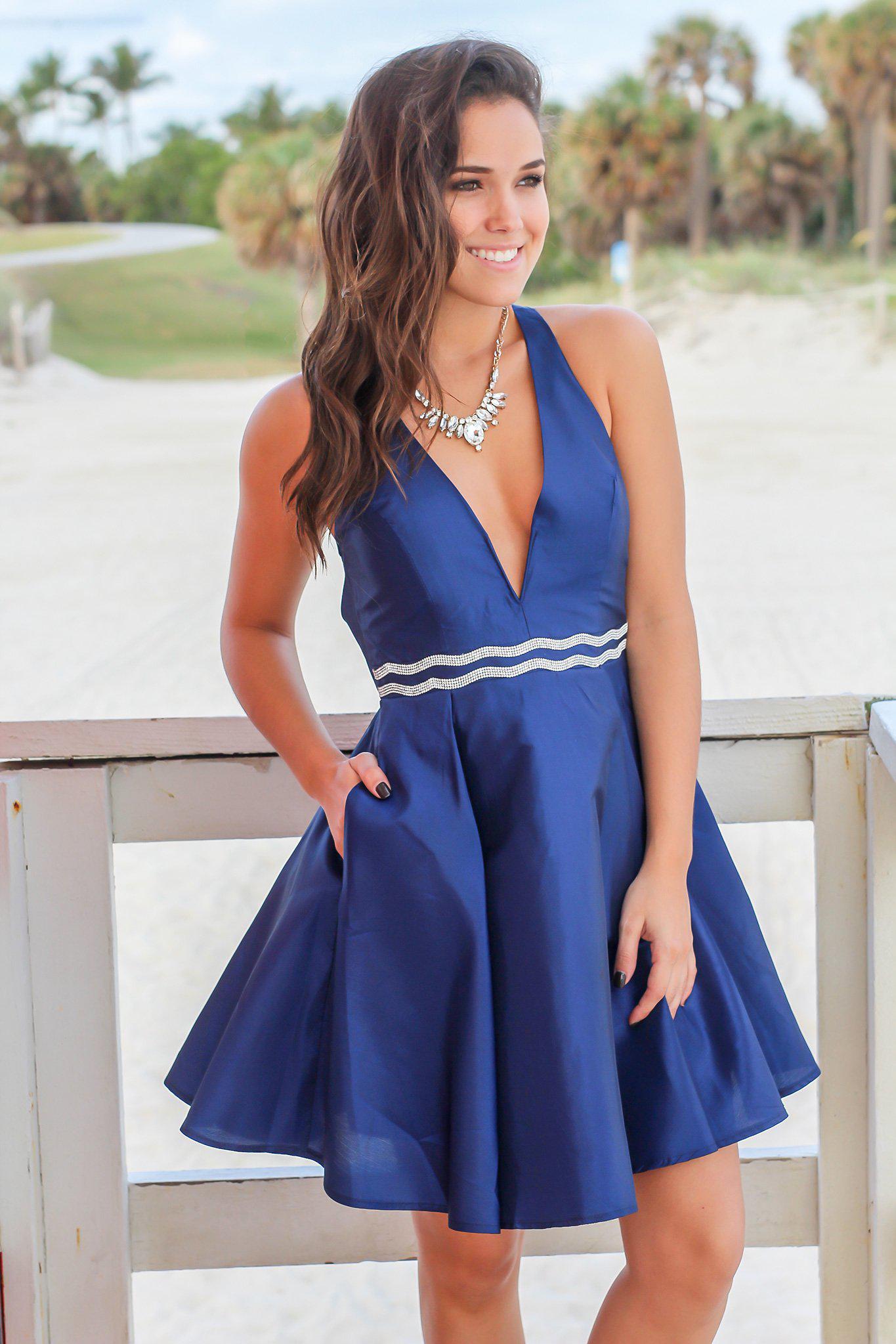Navy Short Dress with Open Back | Short Dresses Saved by the Dress Navy Short Dress with Open Back | Short Dresses Saved by the Dress