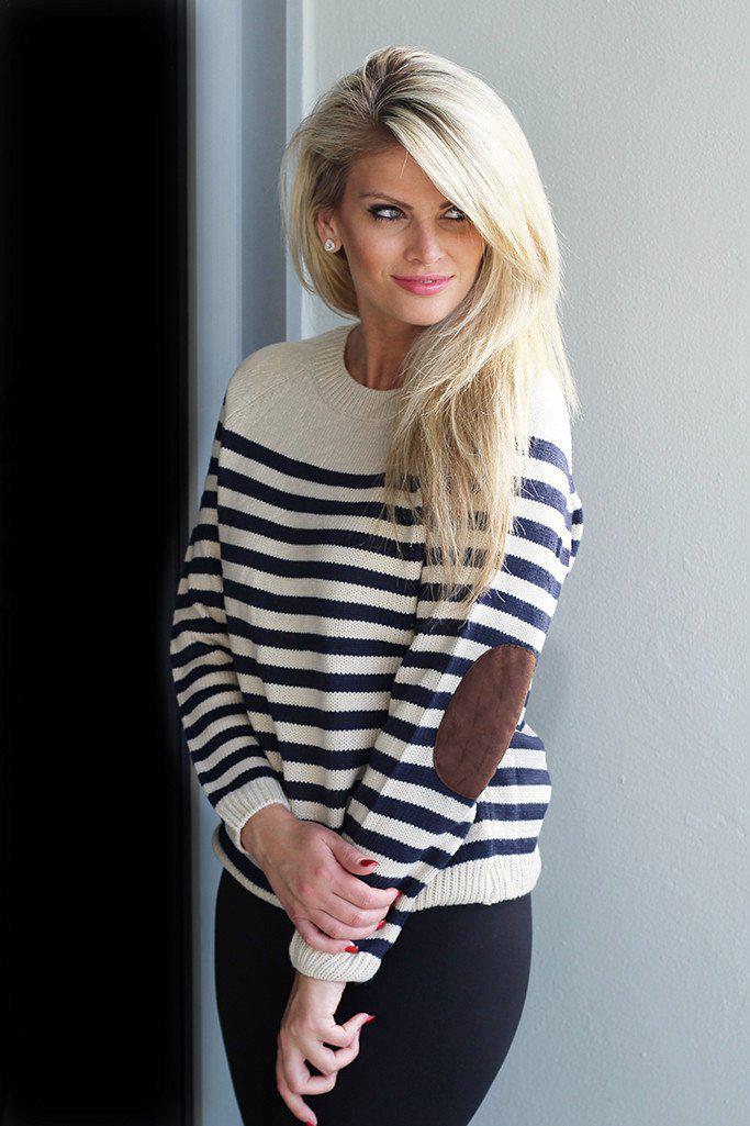 Striped sweater on sale with elbow patches