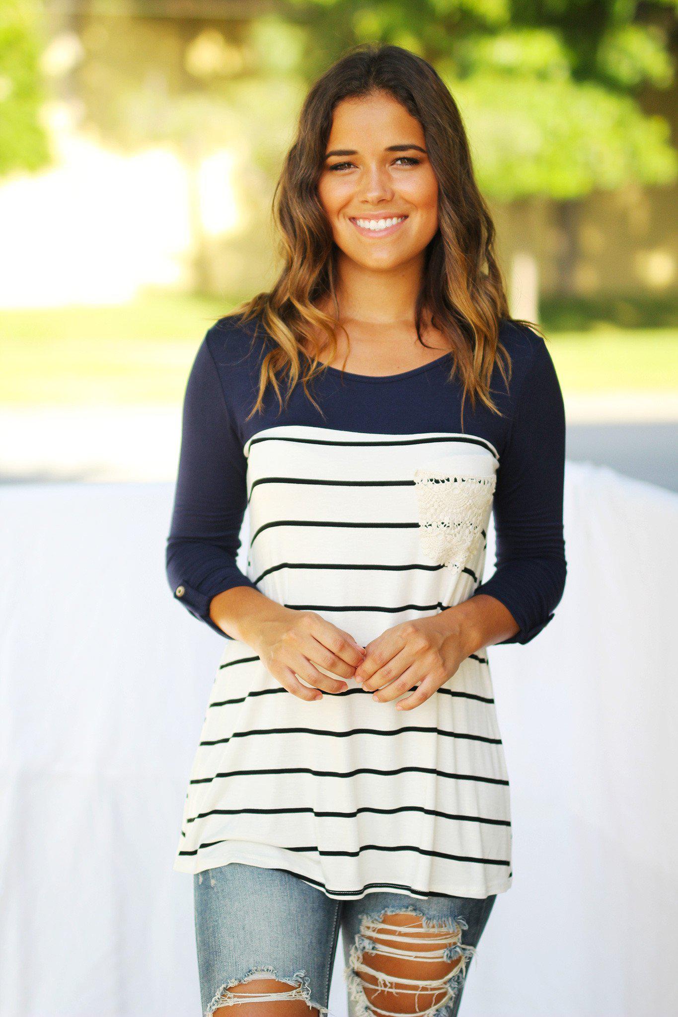striped navy top