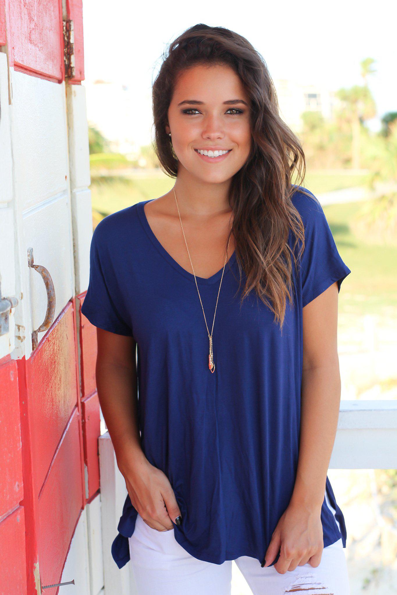 Short Sleeve Flowy V Neck Top