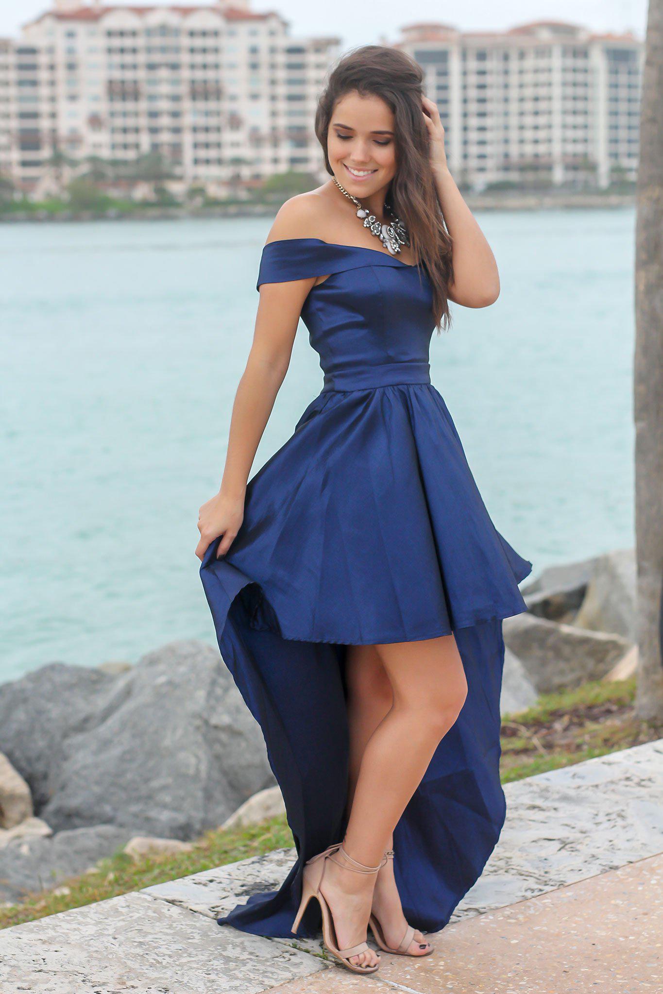 Navy V-Neck High Low Dress | Beautiful Dresses Saved by the Dress Navy V-Neck High Low Dress | Beautiful Dresses Saved by the Dress