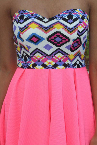 Neon Pink Aztec Short Dress