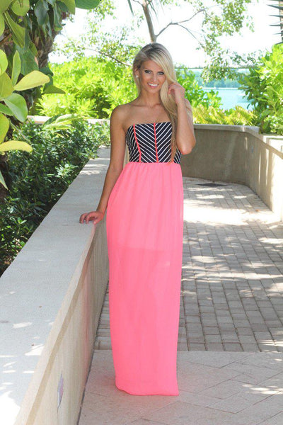 Neon Pink Striped Top Maxi Dress