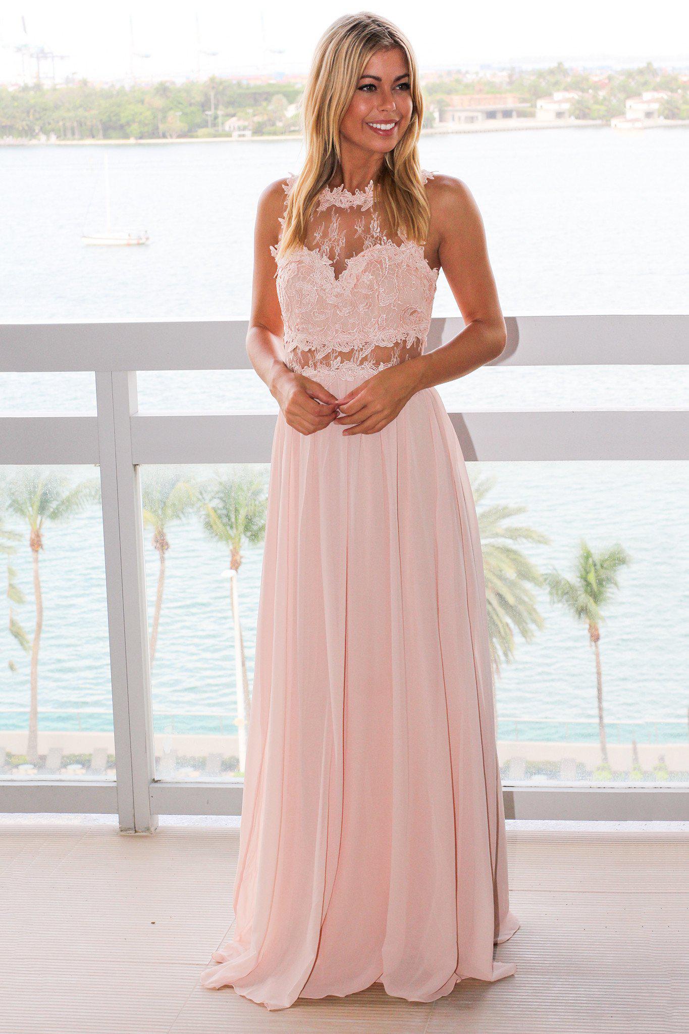 online dress boutiques Blush Lace Top Maxi Dress
