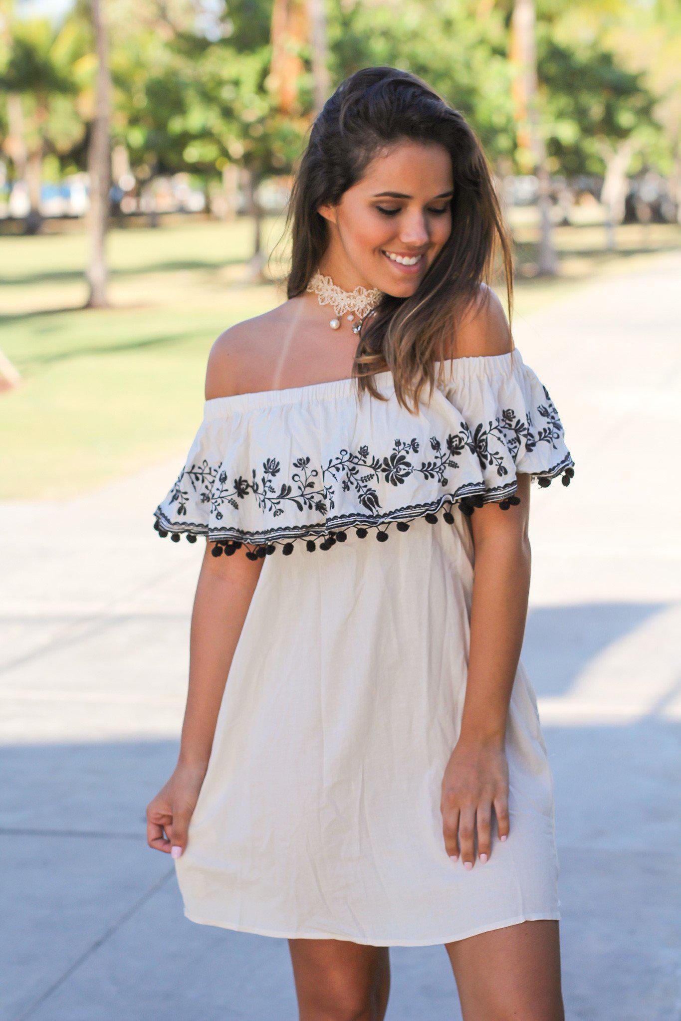 embroidered off the shoulder dress Off the Shoulder Floral Embroidered Column Dress missy / 10 / fuchsia main image 0