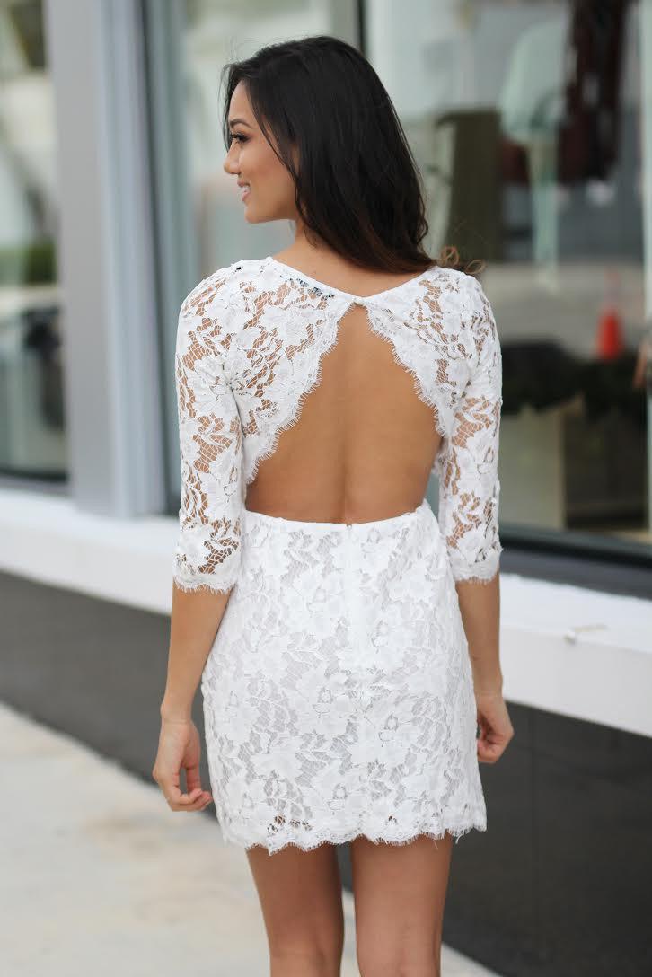 Off-White Lace Short Dress with Pockets
