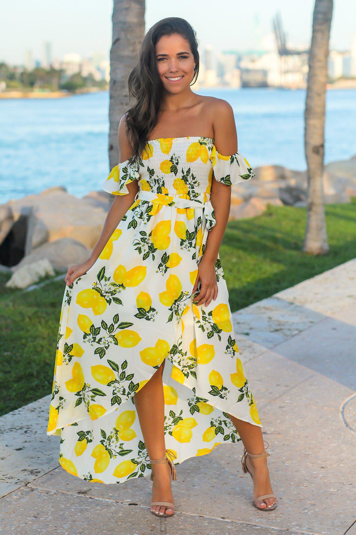 White lemon print clearance dress