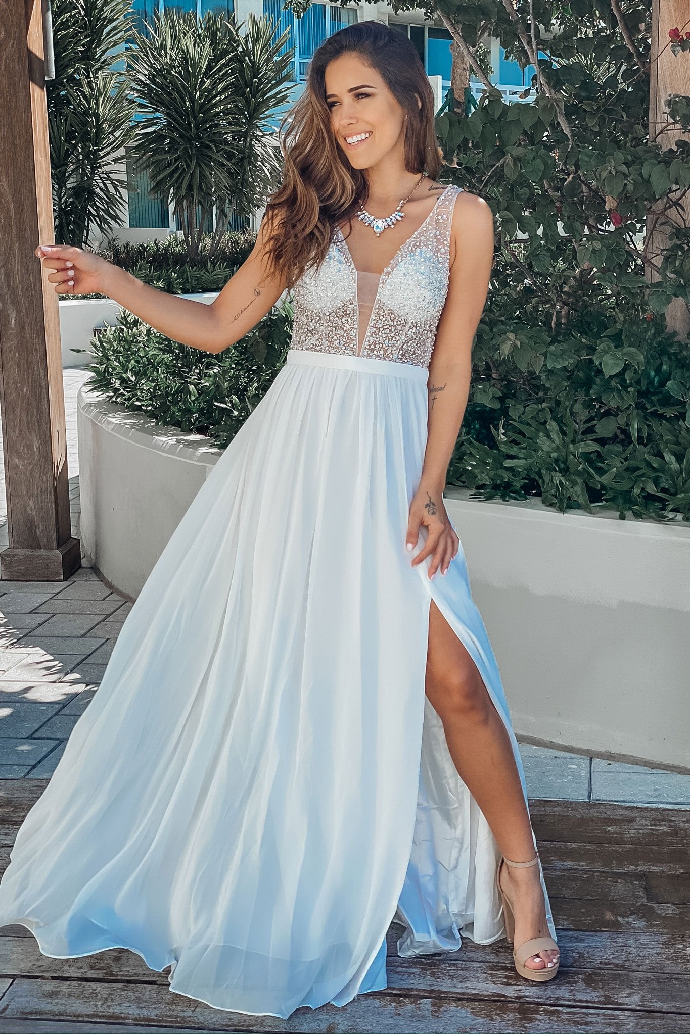 Sequin White Side Slit Dress Off White Sequin Top Maxi Dress With