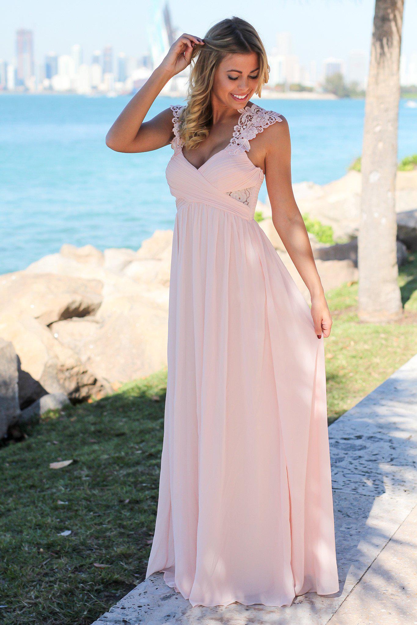 Pink Maxi Dress with Pleated Top and Crochet Detail | Bridesmaid Dresses Saved by the Dress Pink Maxi Dress with Pleated Top and Crochet Detail | Bridesmaid Dresses Saved by the Dress