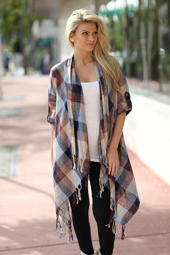 Plaid and 2024 fringe cardigan