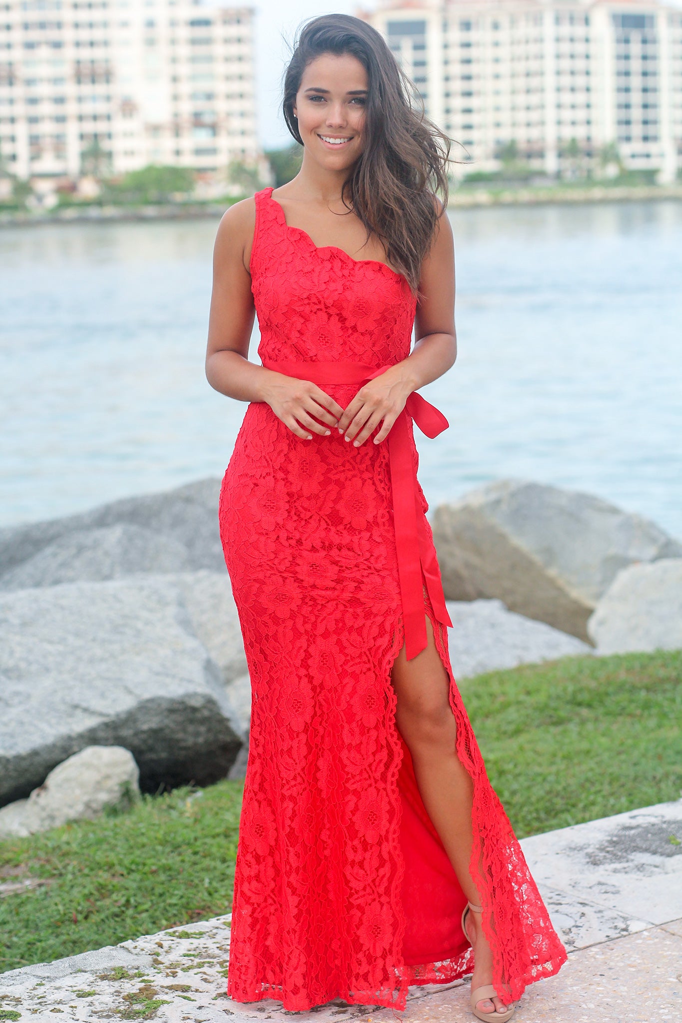 Red Lace Single Strap Maxi Dress | Maxi Dresses Saved by the Dress Red Lace Single Strap Maxi Dress | Maxi Dresses Saved by the Dress