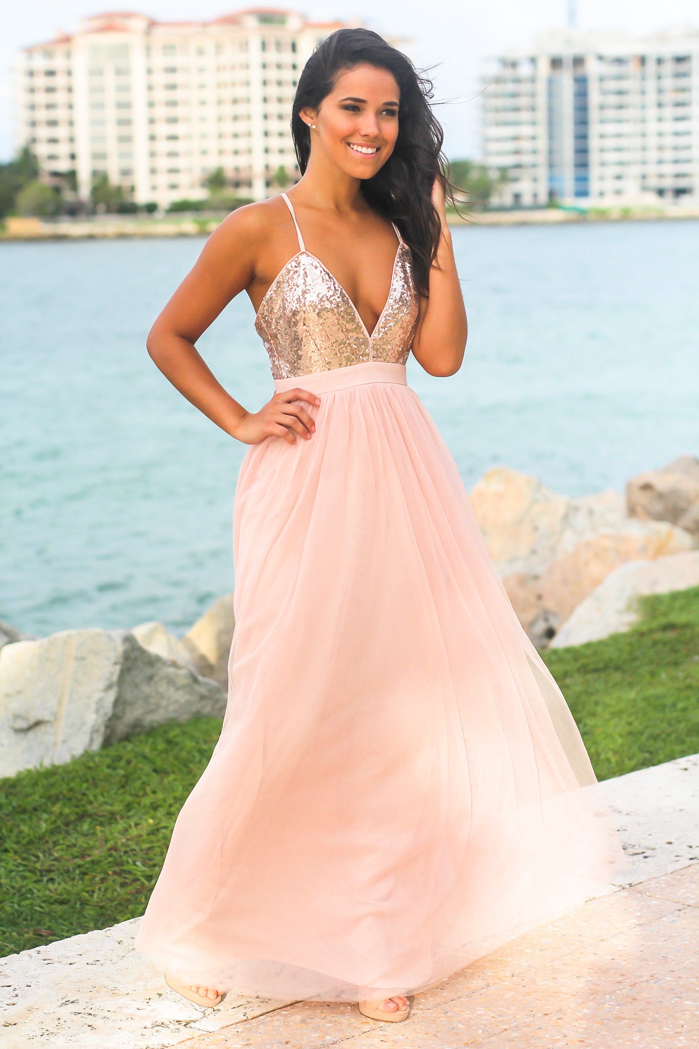 rose gold tulle prom dress Adora 3328-03 Sweetheart Long Sleeves Open V-Back Mother of the Bride Dress Black / 18W main image 0