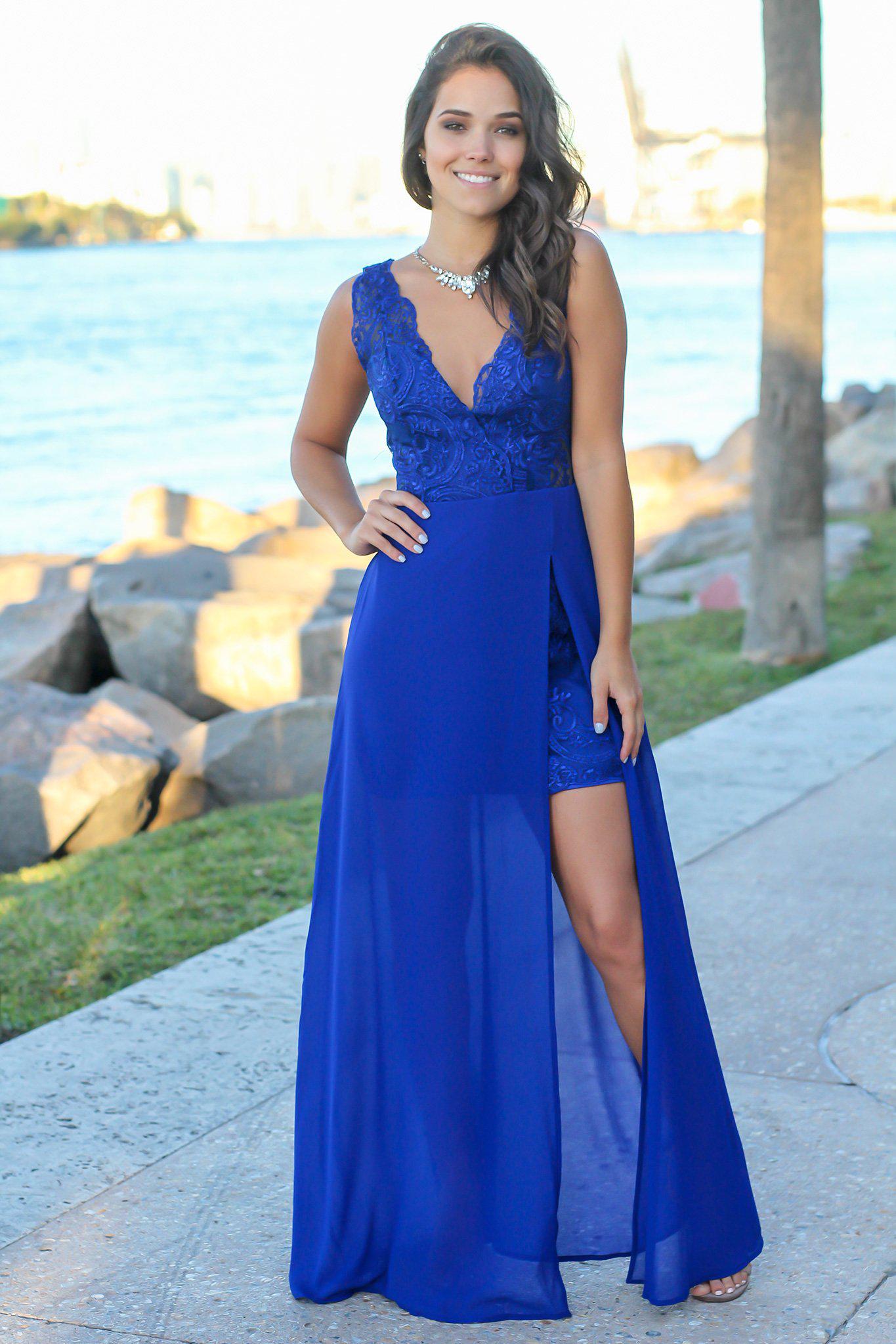 Royal Blue Embellished Maxi Dress