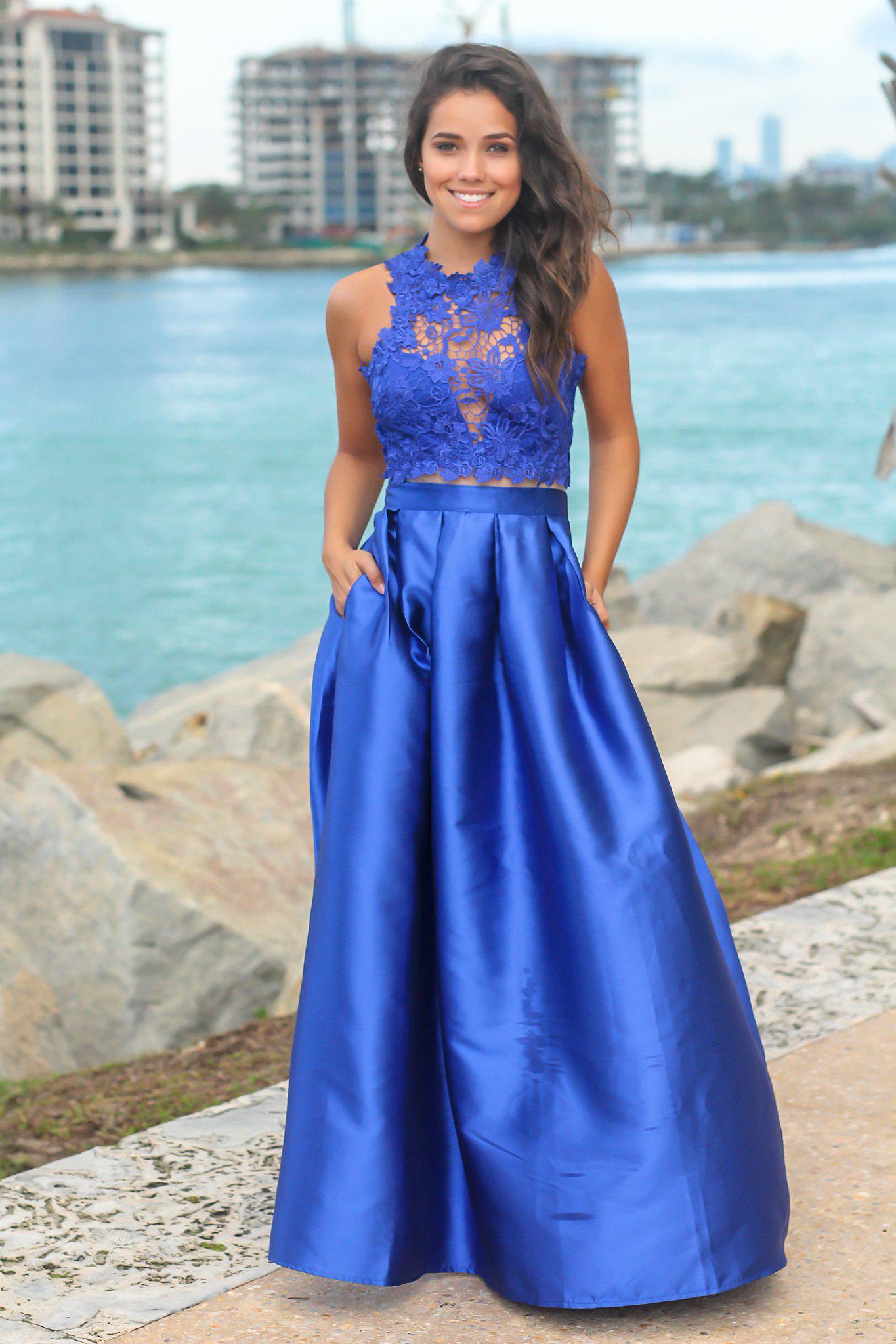 Royal Blue Maxi Dress With Crochet Top 