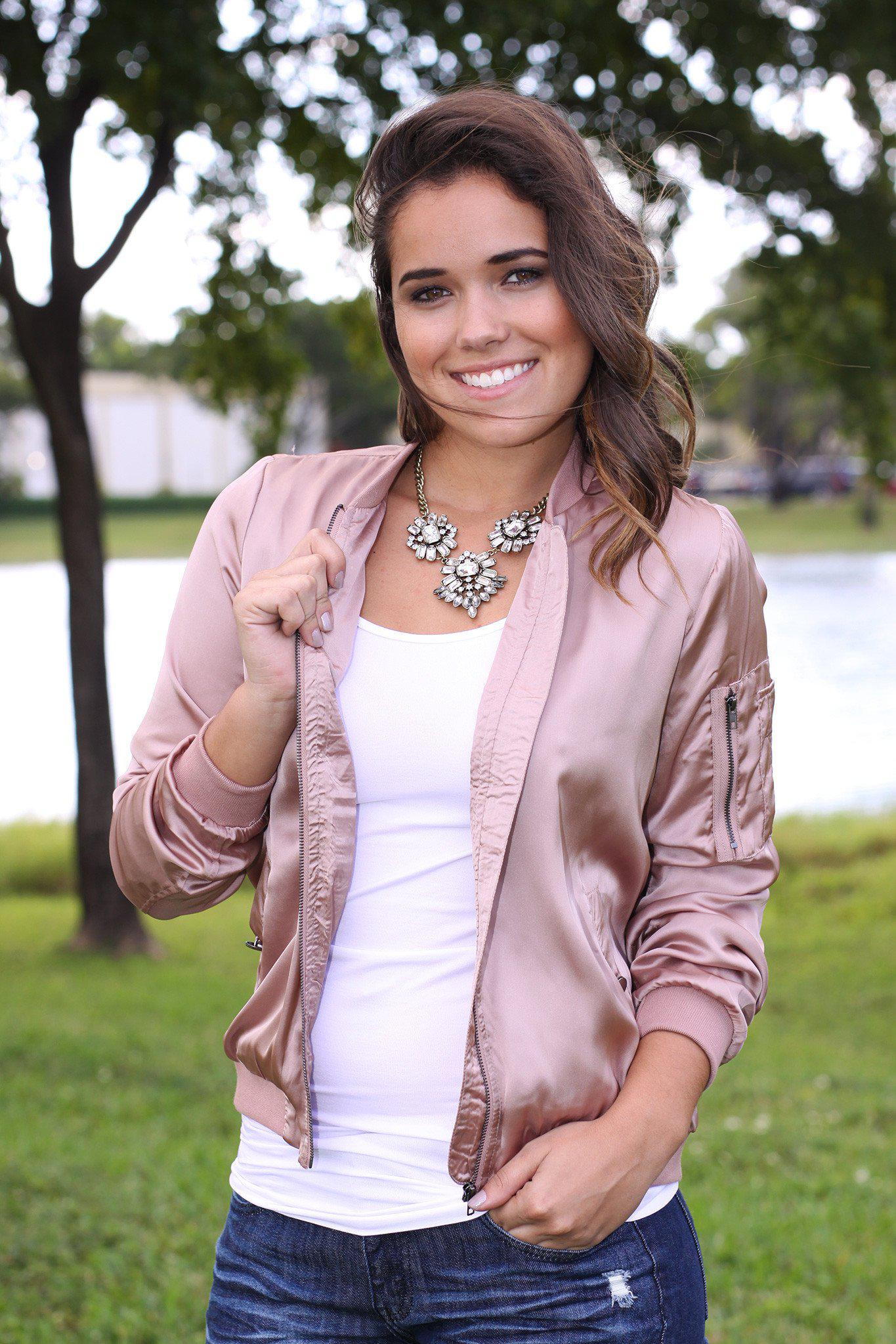 Dusty Rose Satin Bomber Jacket | Bomber Jacket | Online Boutique