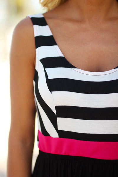 Black and Pink Maxi Dress with Cutout Back