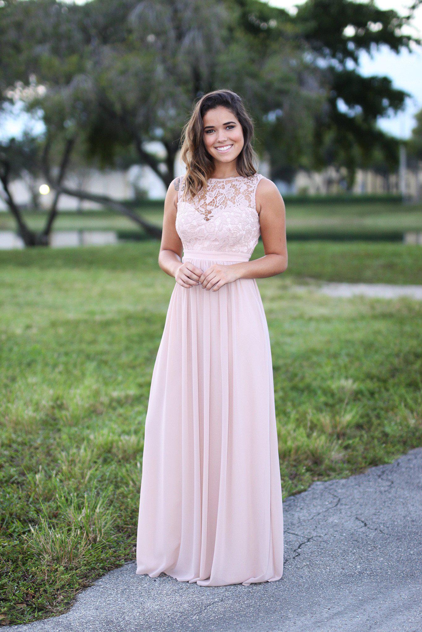 Tan Maxi Dress with Crochet Top | Tan Bridesmaid Dress