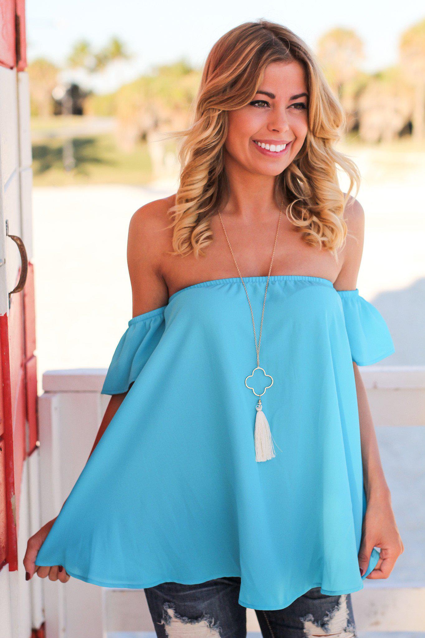 Turquoise Off Shoulder Top | Cute Tops – Saved by Dress