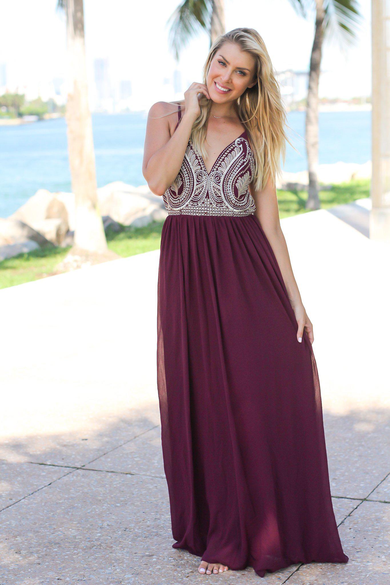 Wine Heavy Designer Heavy Maxi Dress