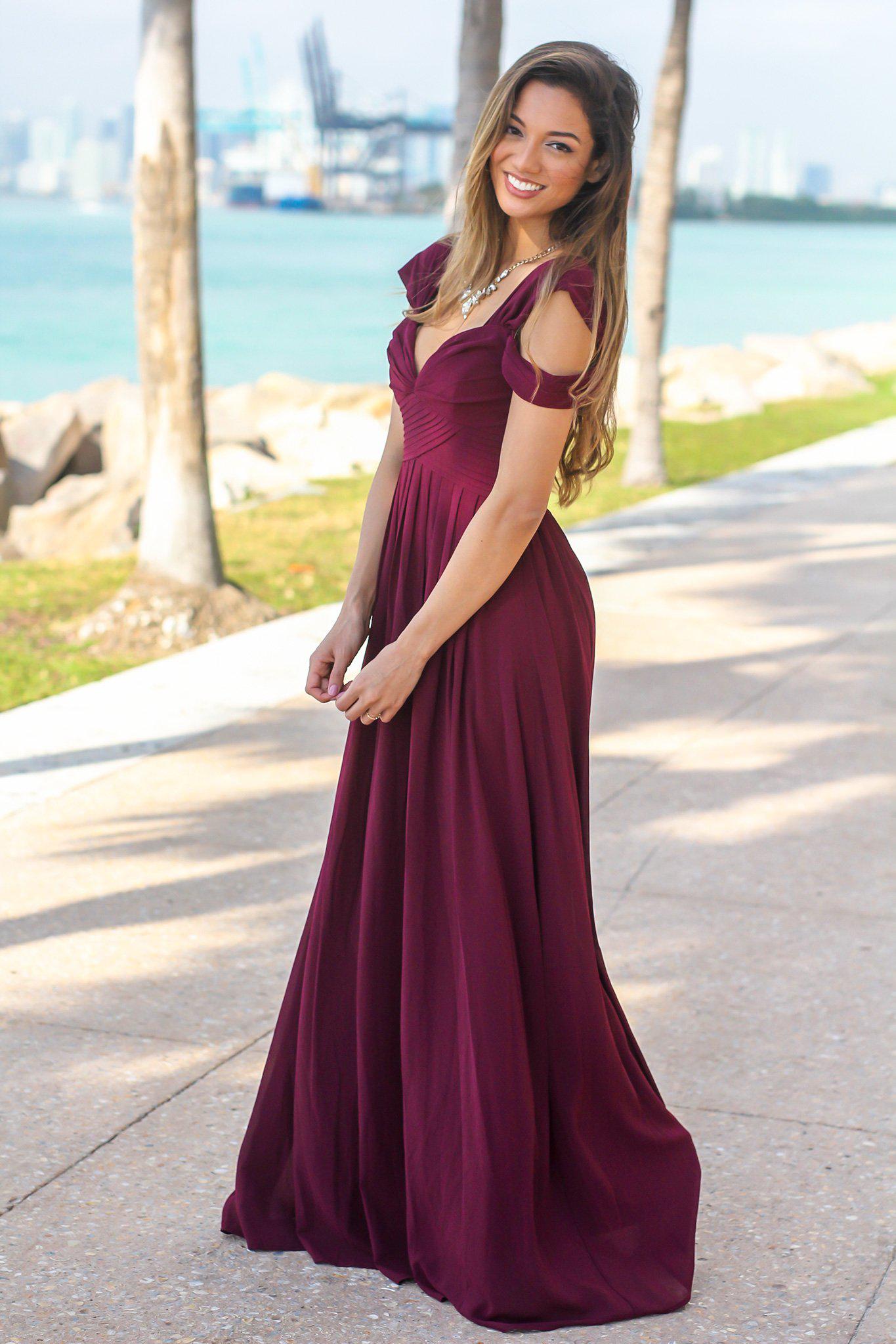 Wine Off Shoulder Maxi Dress | Bridesmaid Dresses Saved by the Dress Wine Off Shoulder Maxi Dress | Bridesmaid Dresses Saved by the Dress