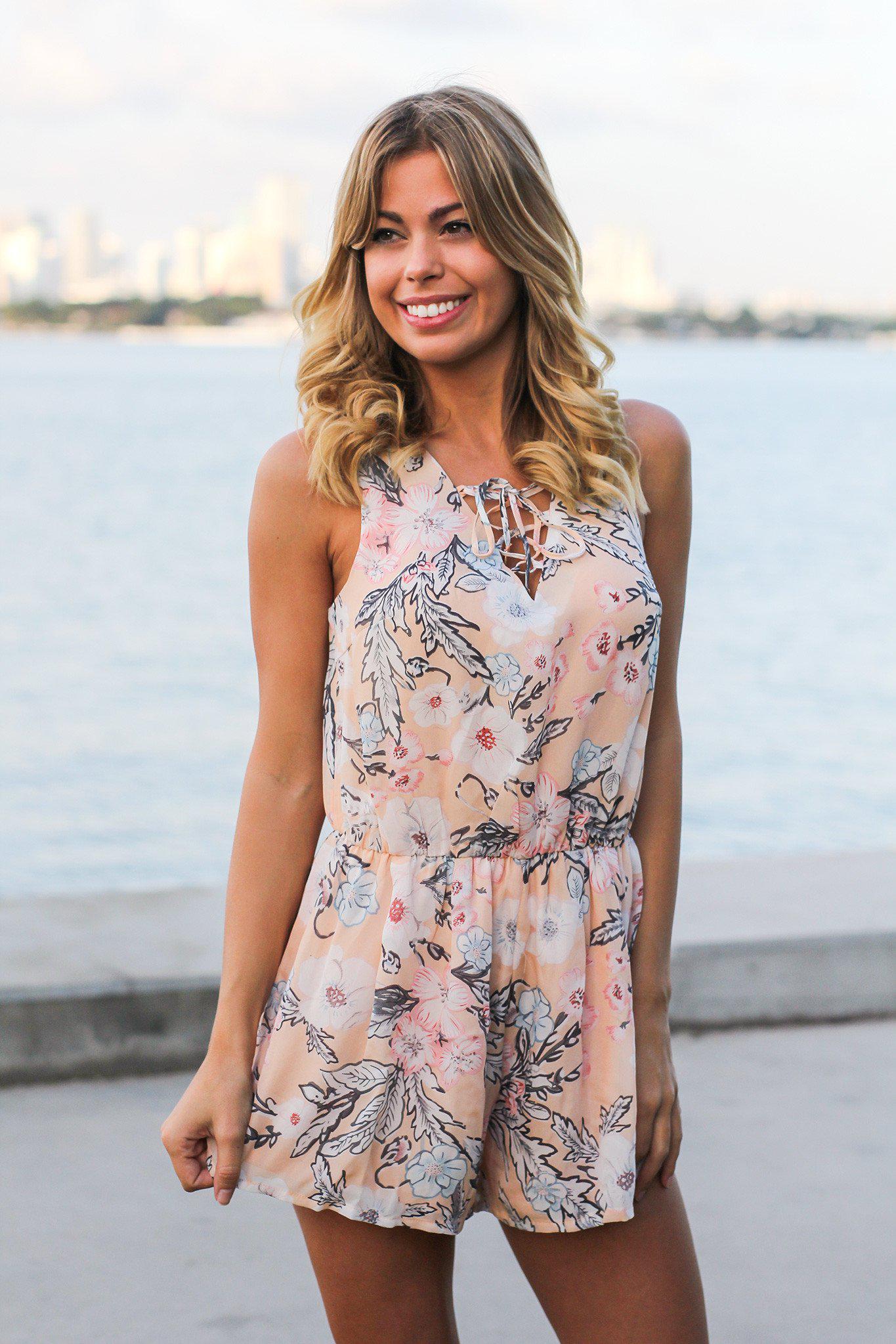 Peach Flower Collar Romper main image 0