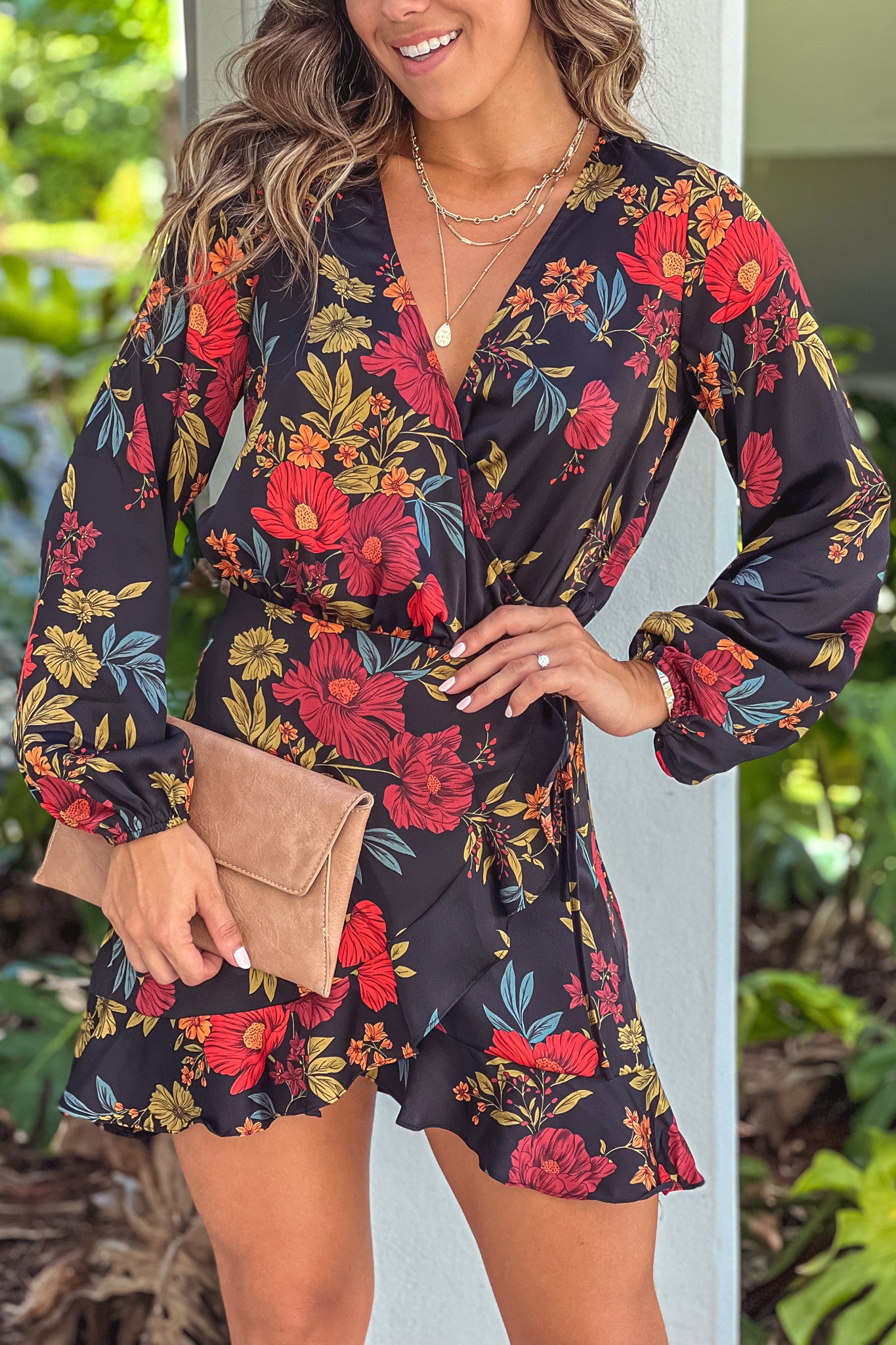 Black And Red Floral Wrap Short Dress | Short Dresses Saved by the Dress Black And Red Floral Wrap Short Dress | Short Dresses Saved by the Dress