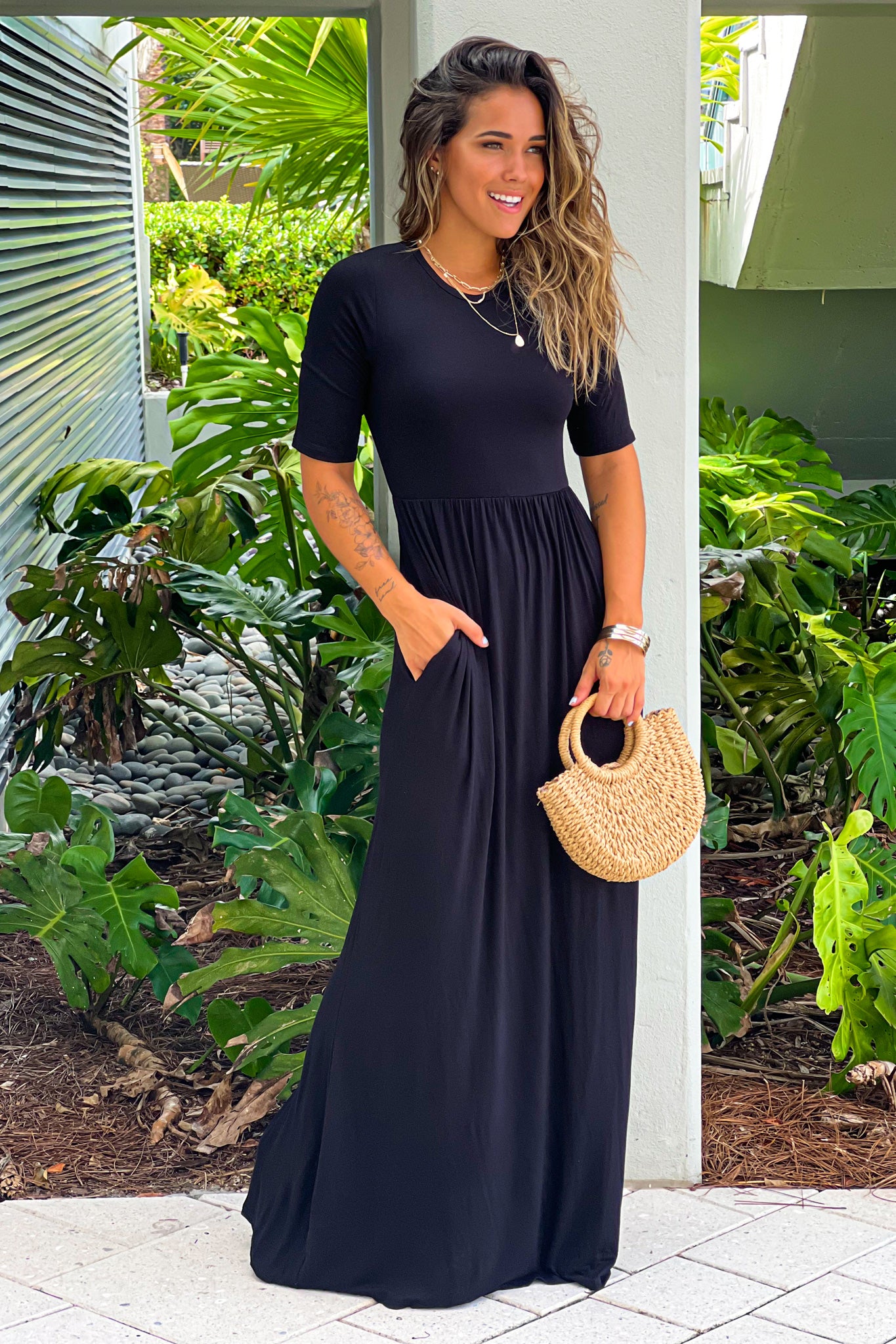 Black 1/2 Sleeve Maxi Dress with Pockets | Maxi Dresses Saved by the Dress Black 1/2 Sleeve Maxi Dress with Pockets | Maxi Dresses Saved by the Dress